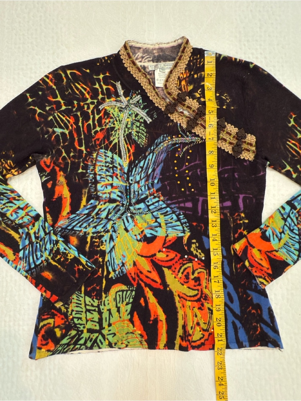 Alberto Makali Women’s Medium Embellished Top Y2K Boho Artsy Beaded Knit Sweater - Picture 7 of 7